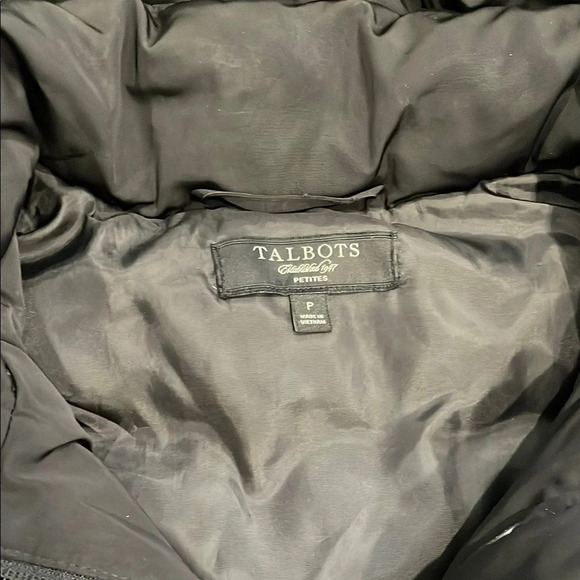 Talbots Black Puffer Vest Removable Faux Fur Hood Down Filled Pockets Small - Picture 2 of 10